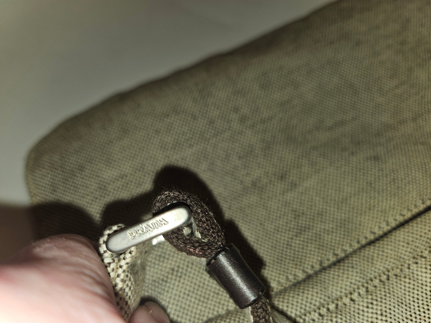 Prada linen/flax heavy fabric belt bag with chrome hardware