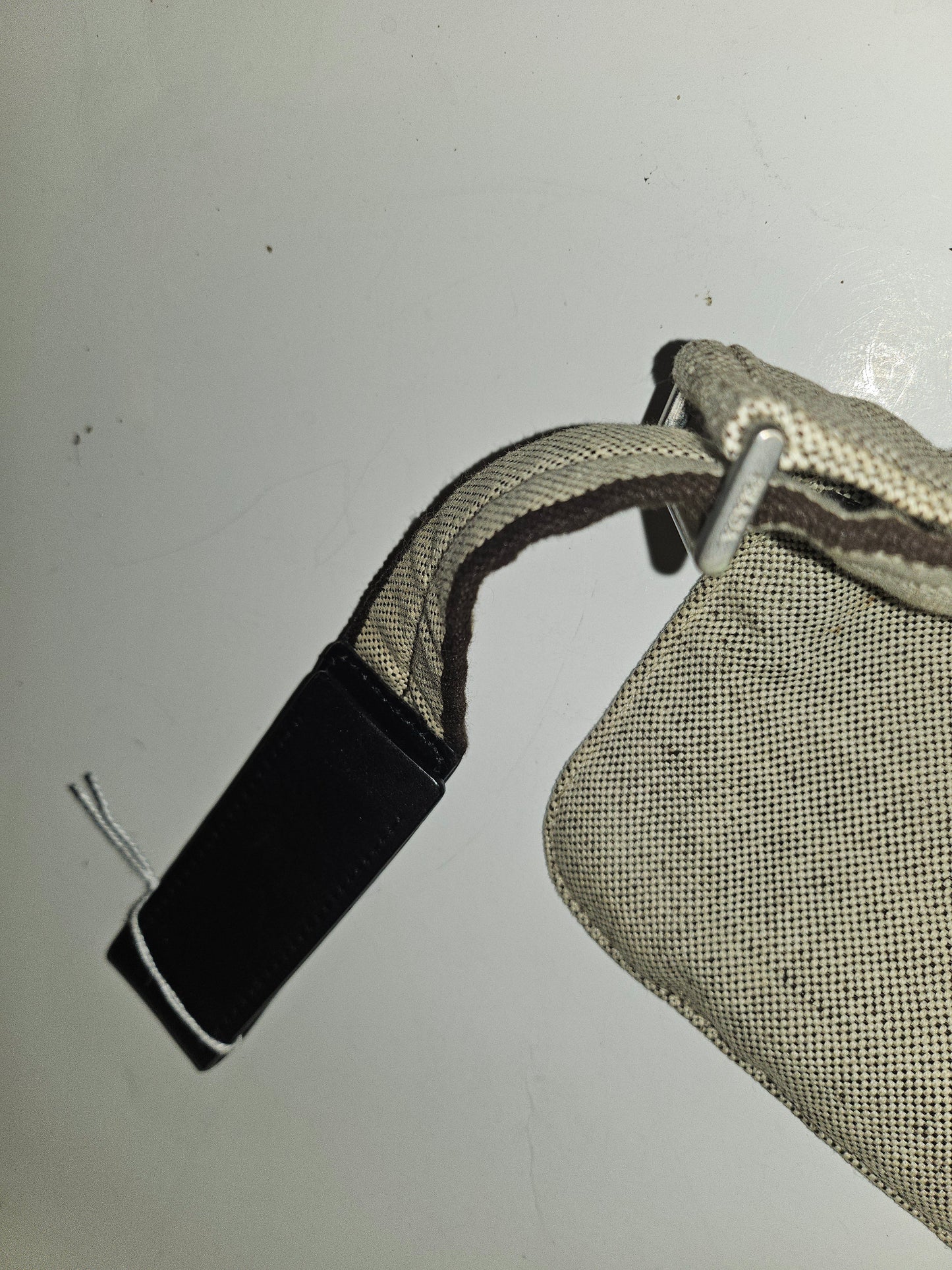 Prada linen/flax heavy fabric belt bag with chrome hardware