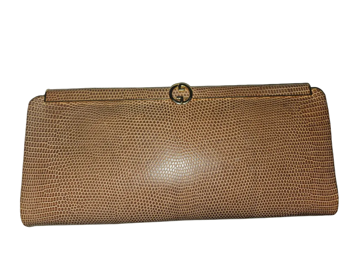 Gucci tan lizard leather interlocking G pill box clutch