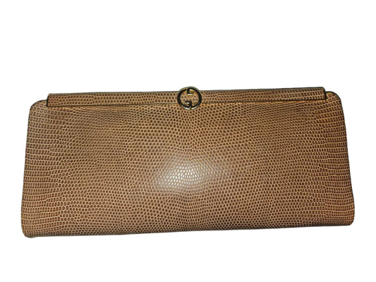 Gucci tan lizard leather interlocking G pill box clutch