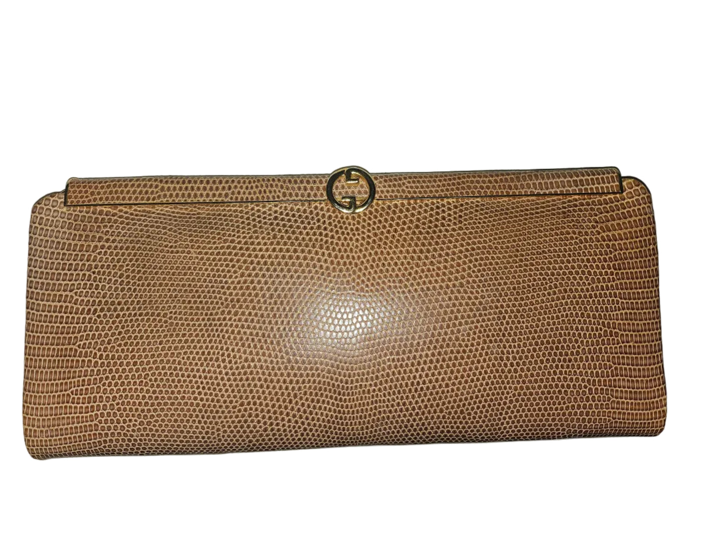 Gucci tan lizard leather interlocking G pill box clutch