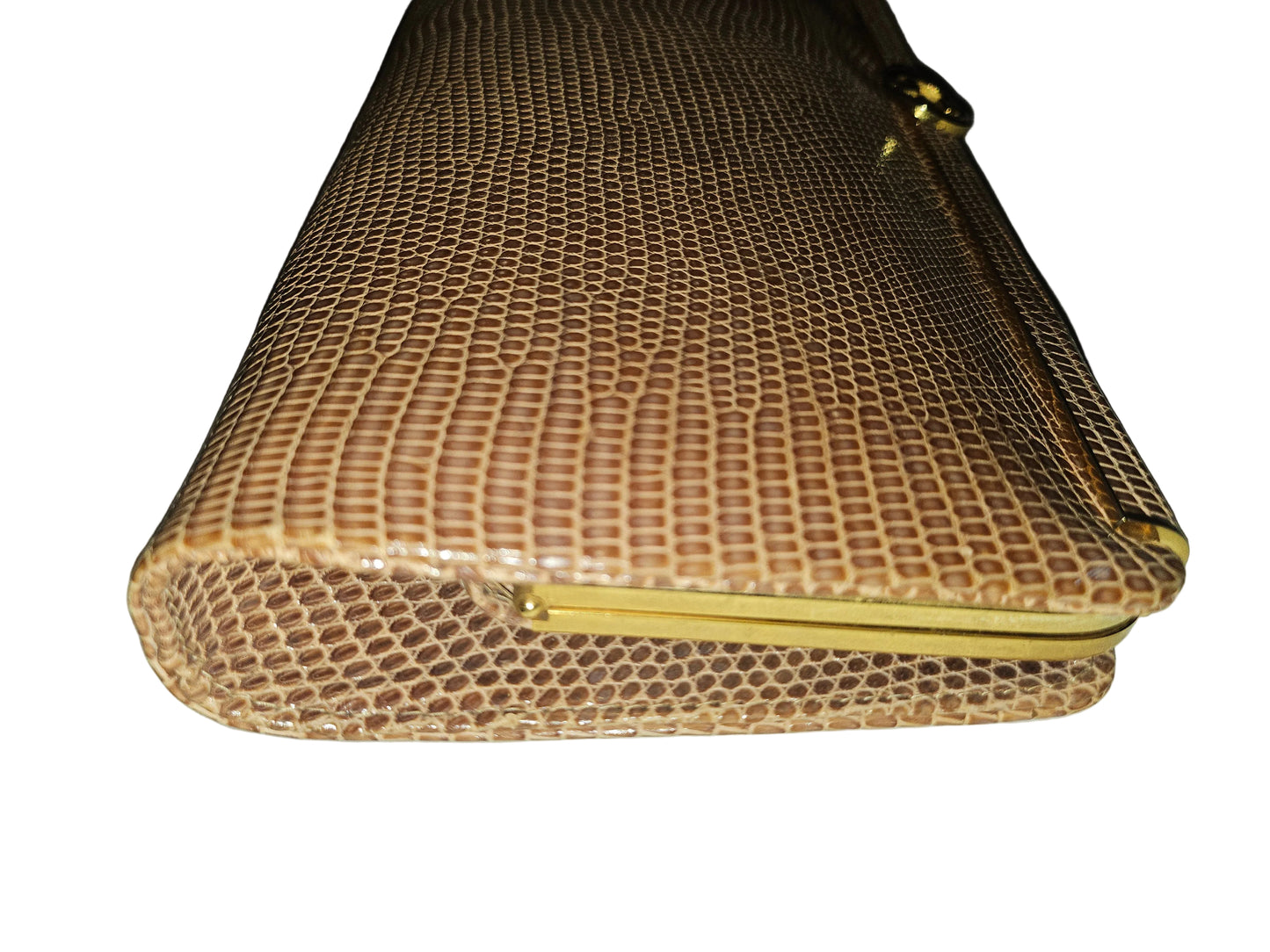 Gucci tan lizard leather interlocking G pill box clutch