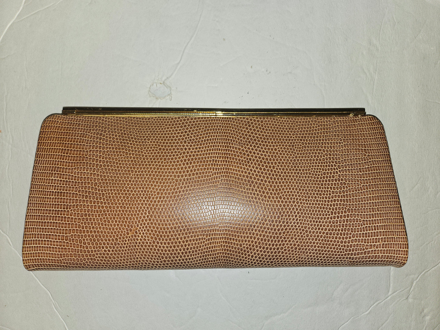 Gucci tan lizard leather interlocking G pill box clutch