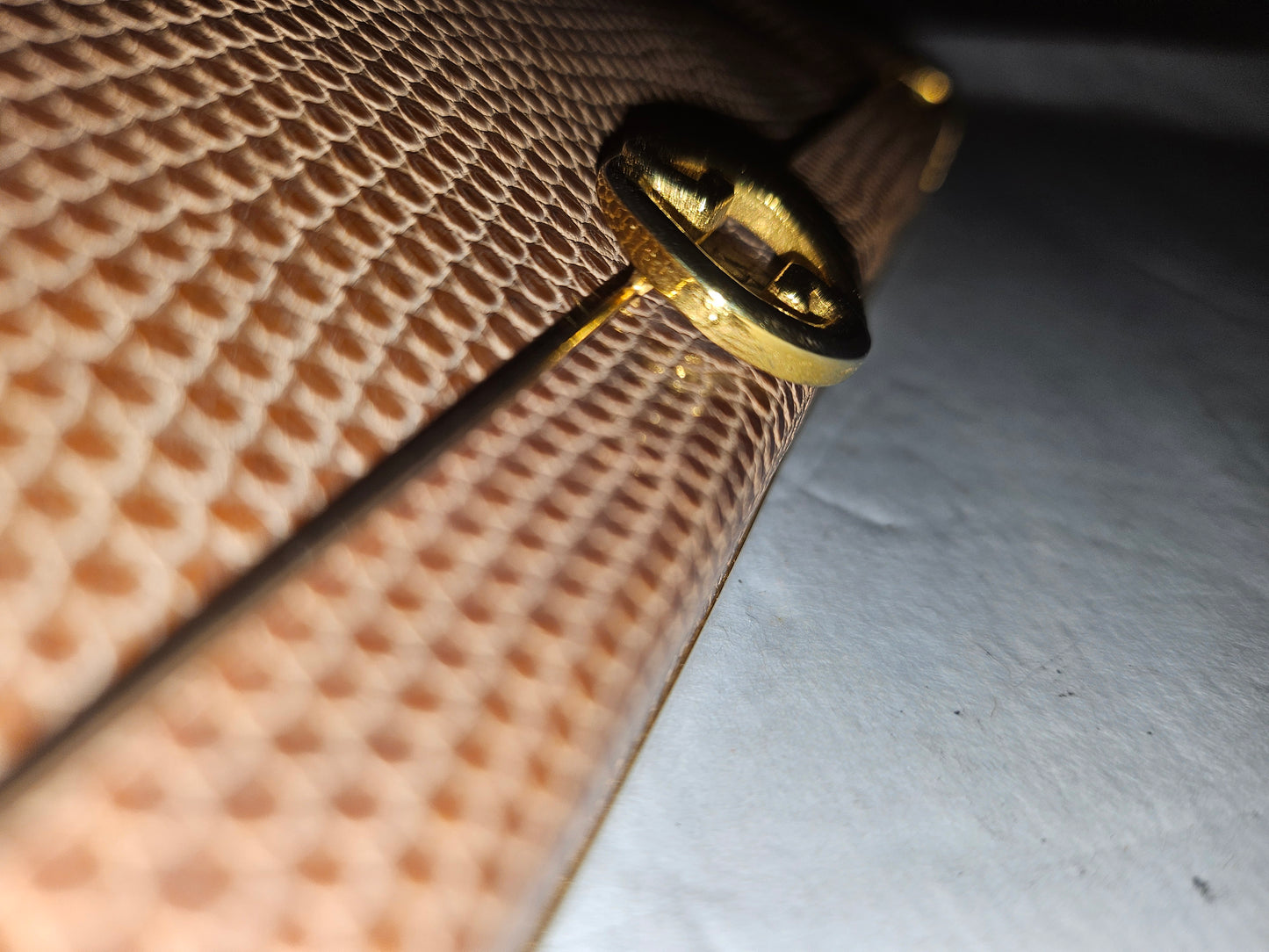 Gucci tan lizard leather interlocking G pill box clutch