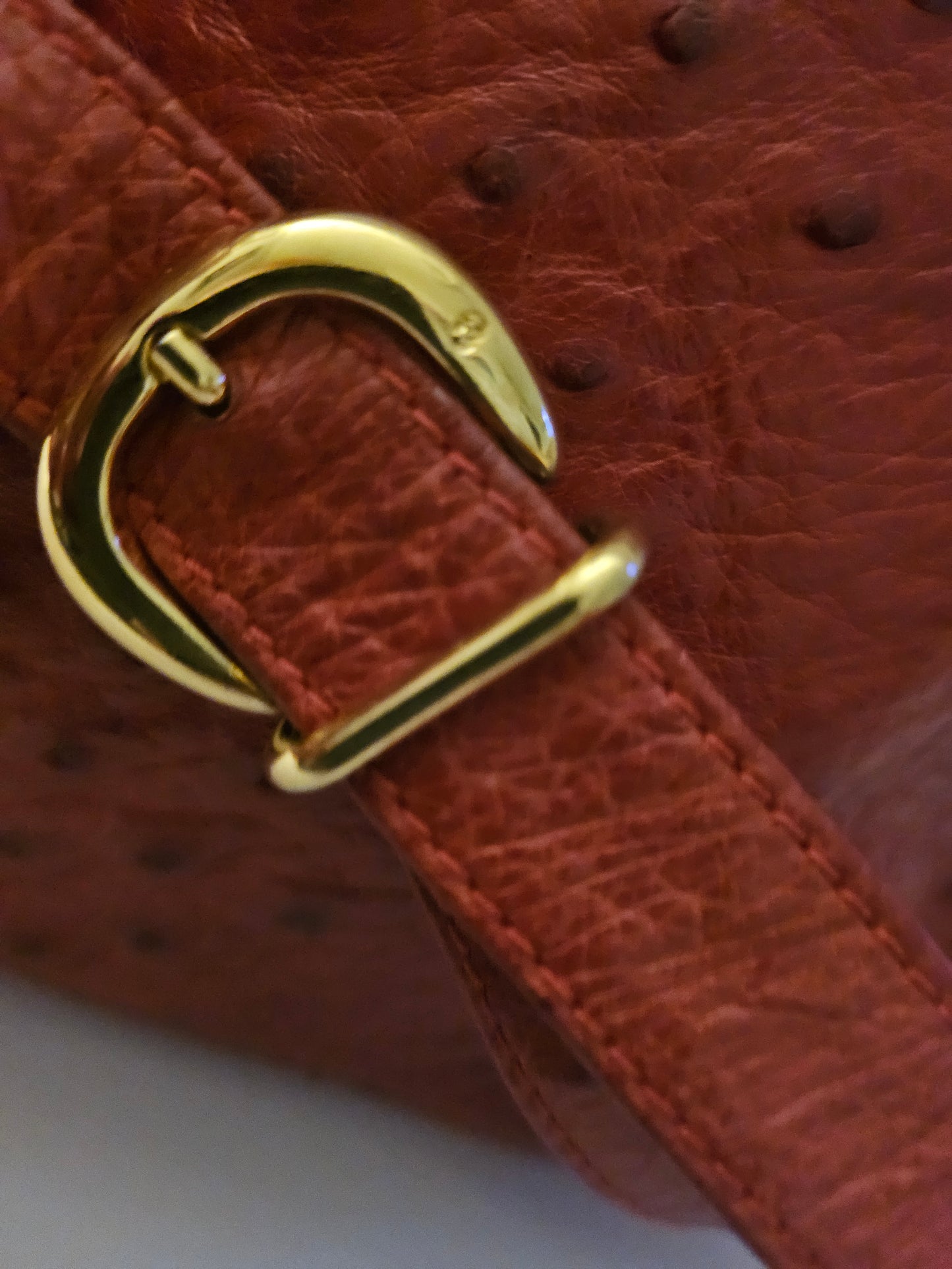 Gucci red ostrich leather cross body bucket bag