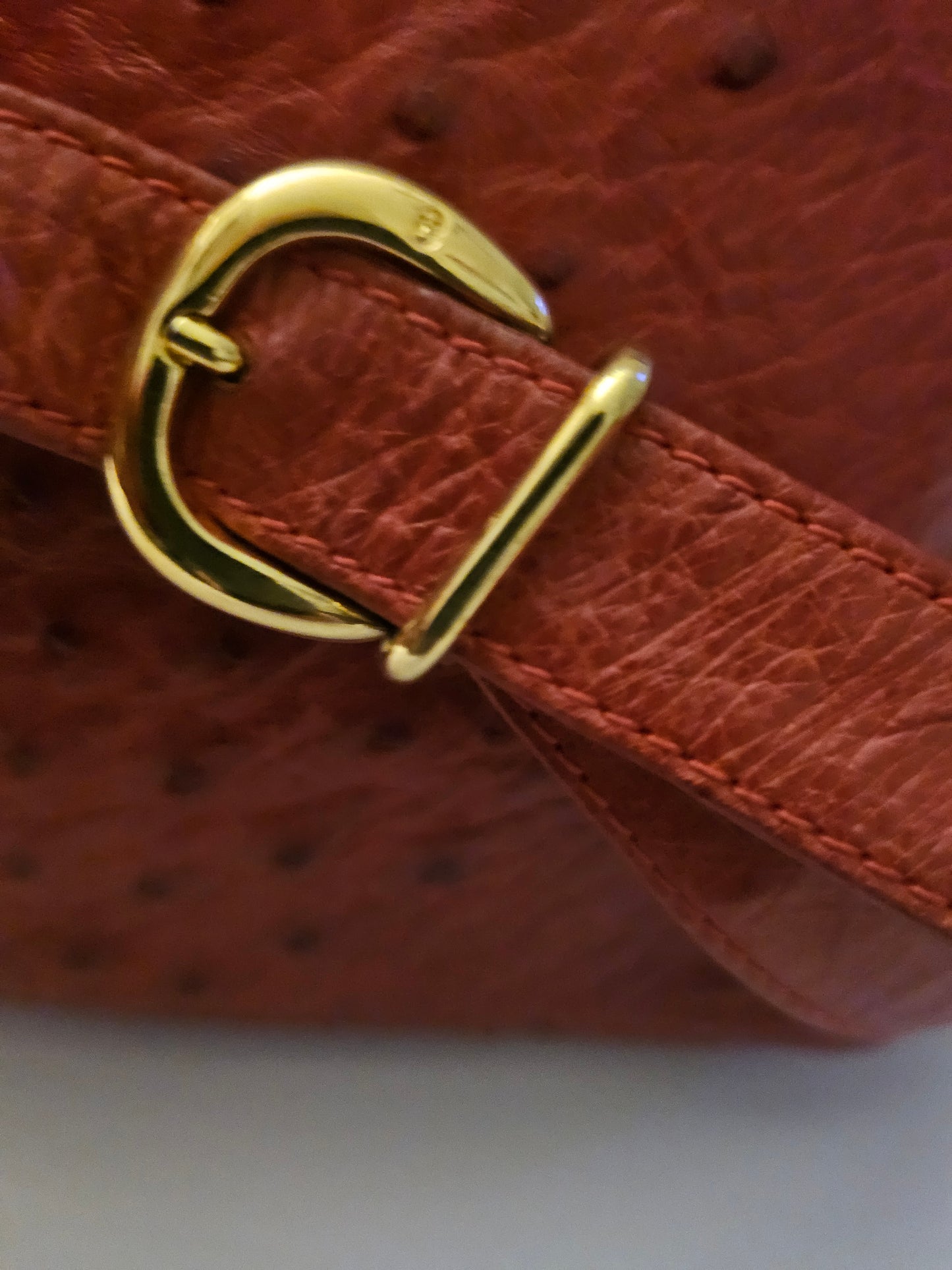 Gucci red ostrich leather cross body bucket bag