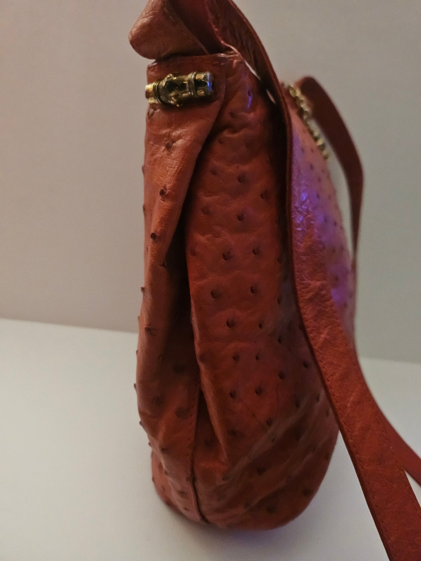 Gucci red ostrich leather cross body bucket bag