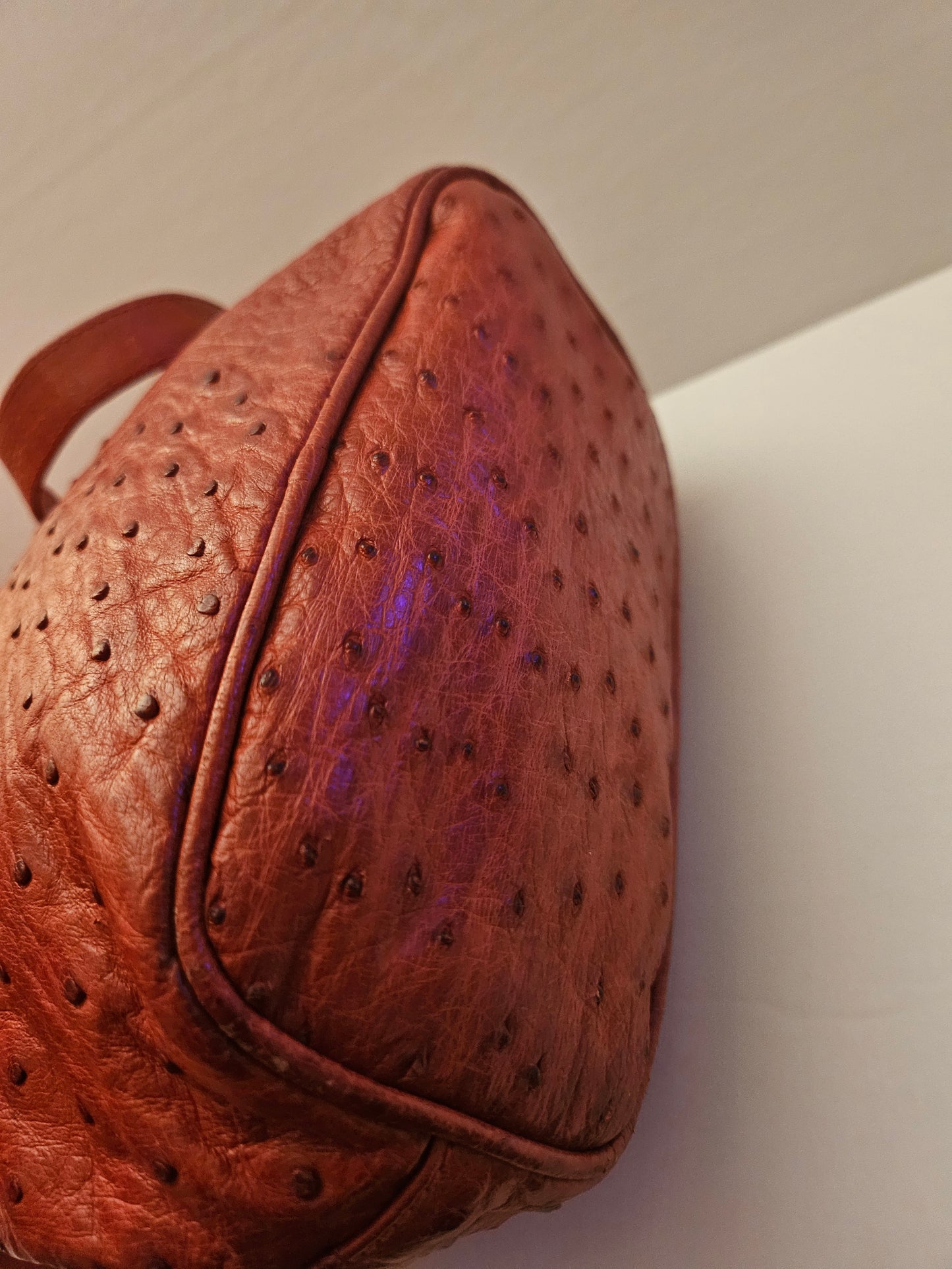 Gucci red ostrich leather cross body bucket bag