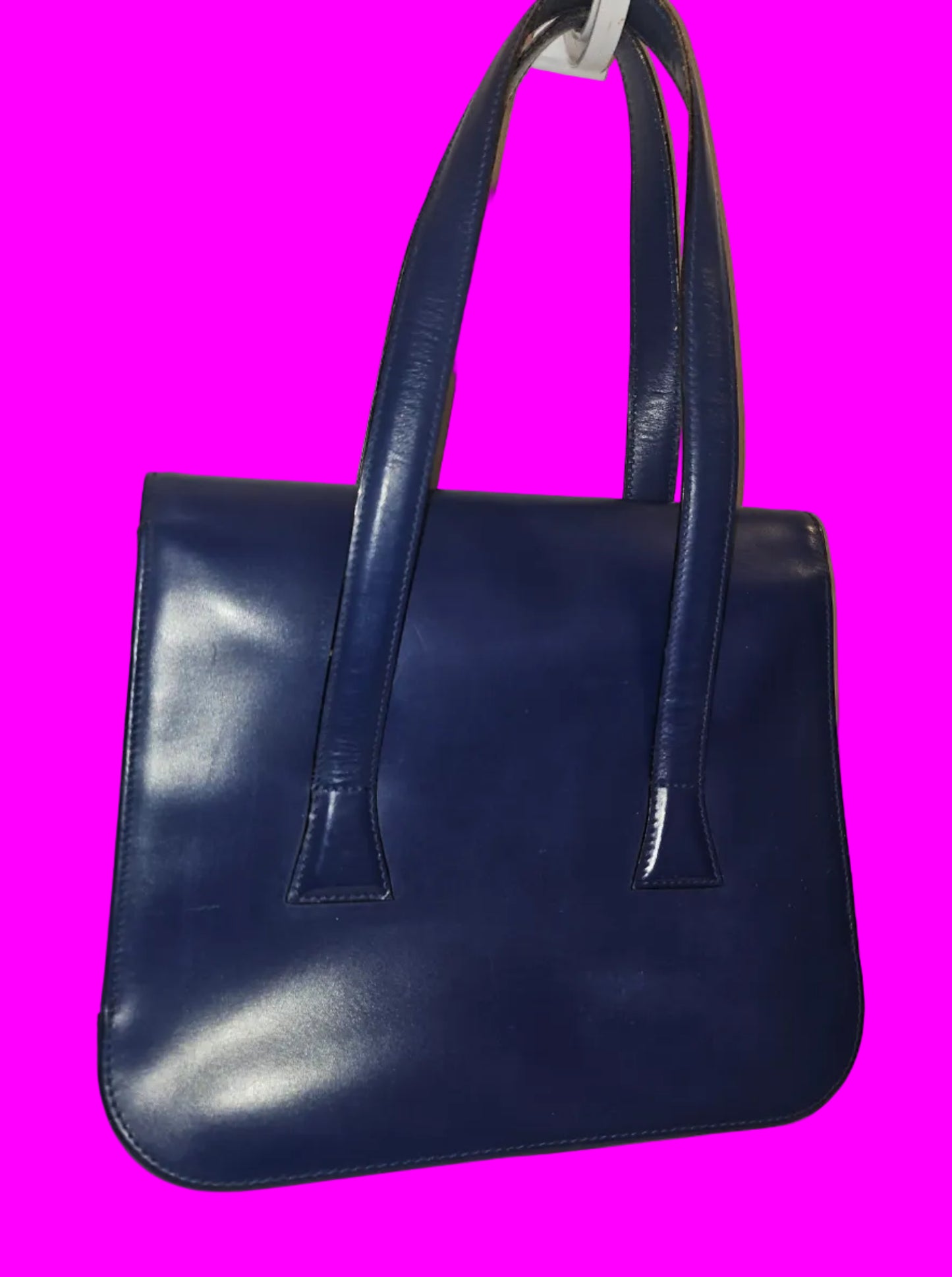 Dior cobalt blue leather satchel with gold engraved hardware.