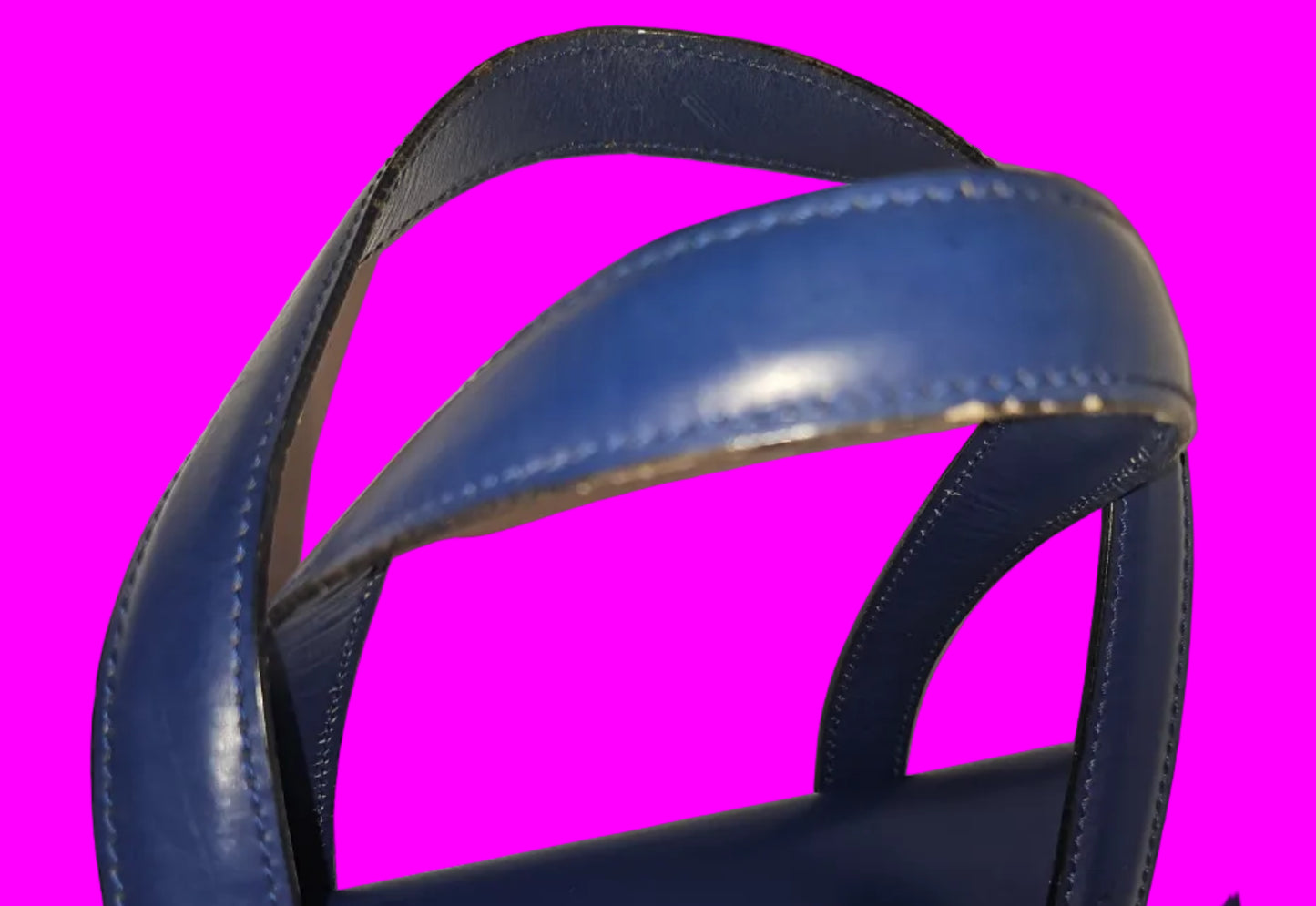 Dior cobalt blue leather satchel with gold engraved hardware.