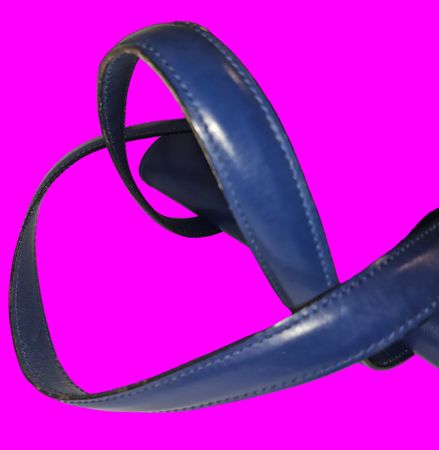 Dior cobalt blue leather satchel with gold engraved hardware.