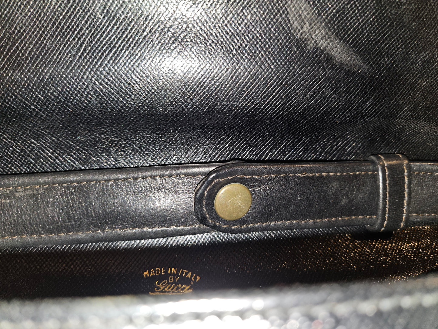 Gucci early navy blue lizard skin leather lunchbox style two-way