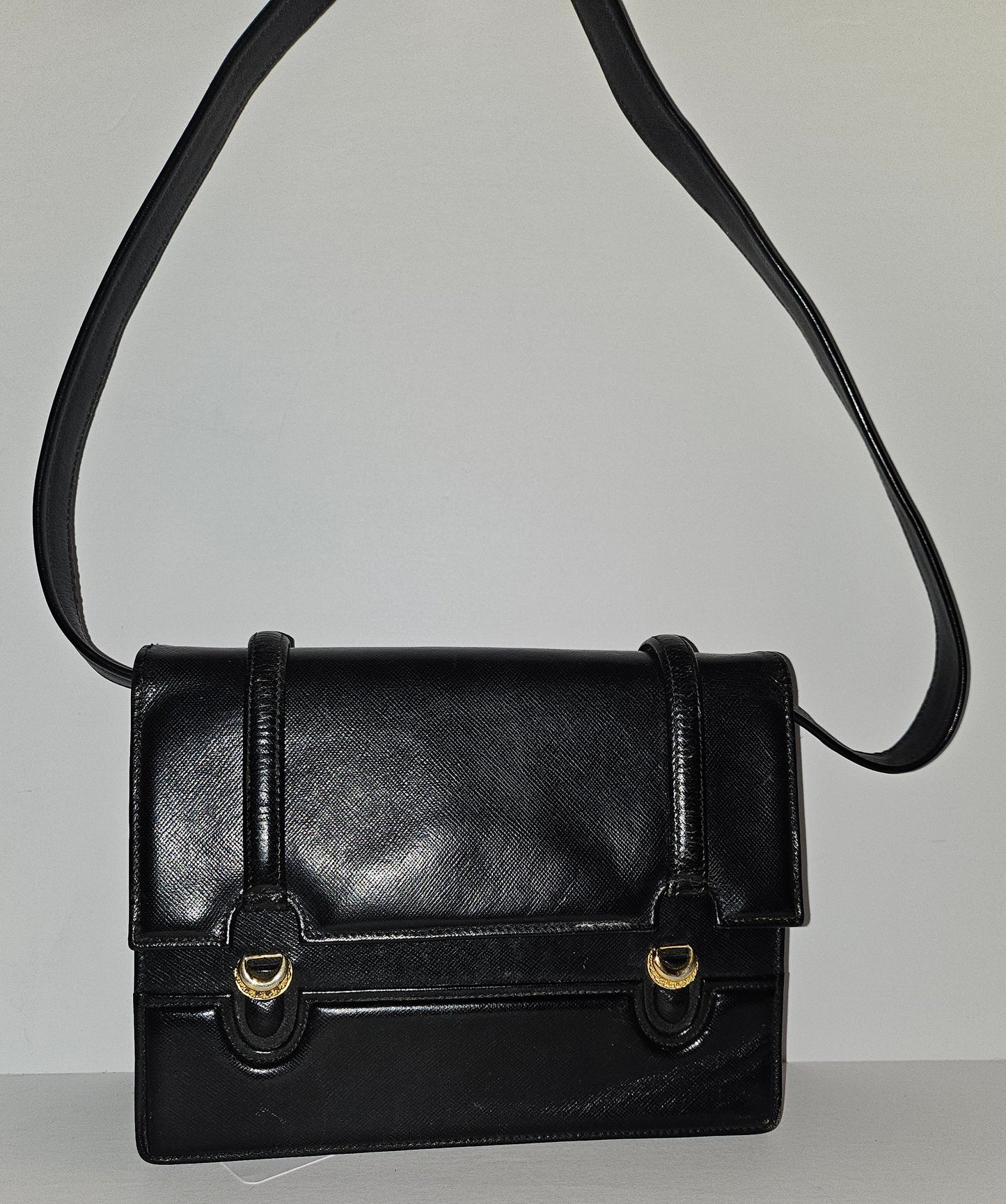 Gucci early navy blue lizard skin leather lunchbox style two-way
