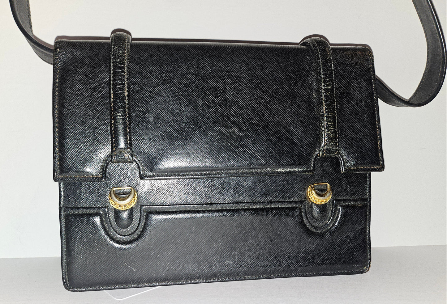 Gucci early navy blue lizard skin leather lunchbox style two-way