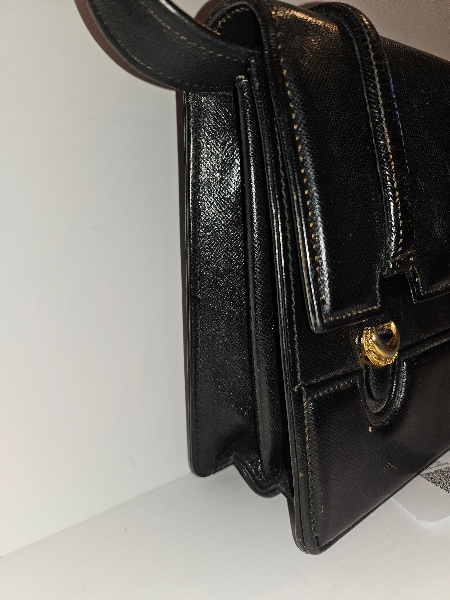 Gucci early navy blue lizard skin leather lunchbox style two-way