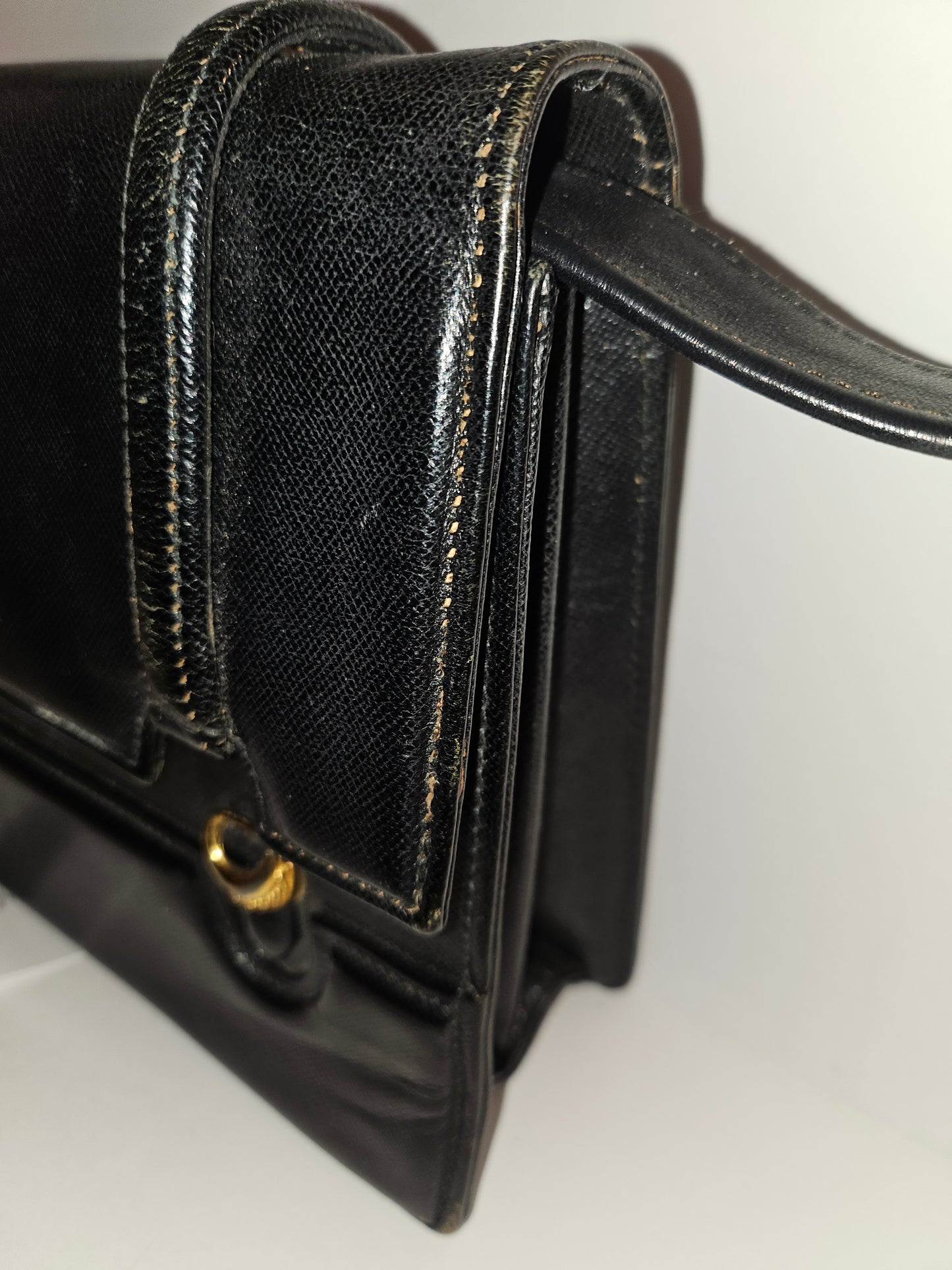 Gucci early navy blue lizard skin leather lunchbox style two-way