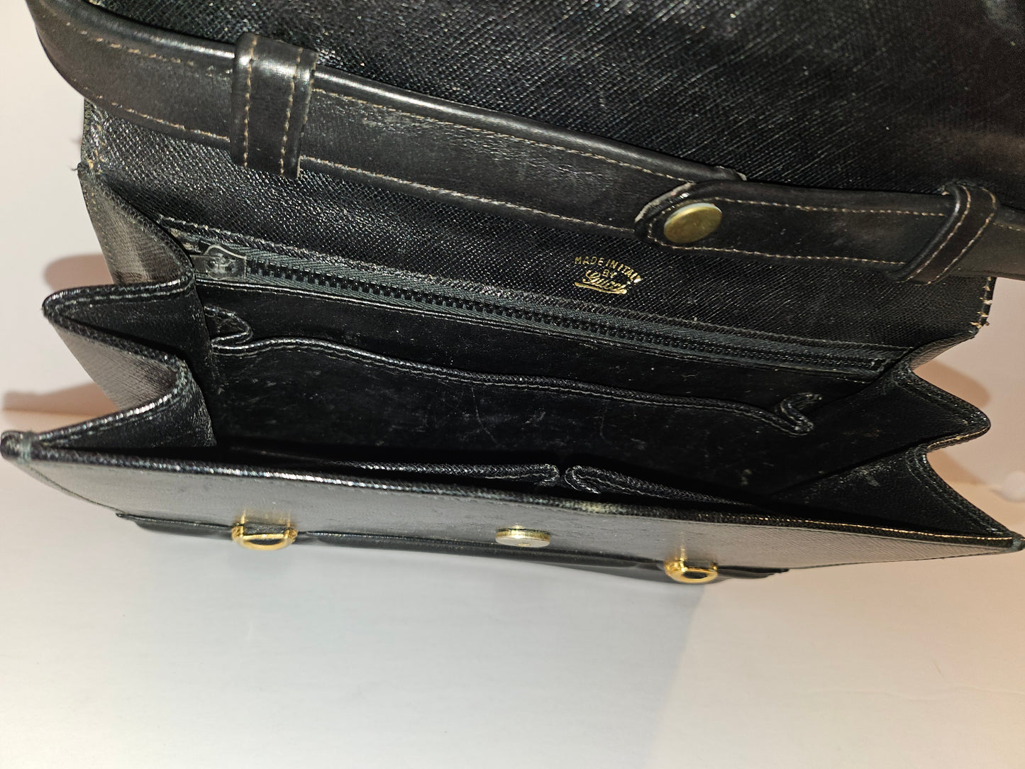 Gucci early navy blue lizard skin leather lunchbox style two-way