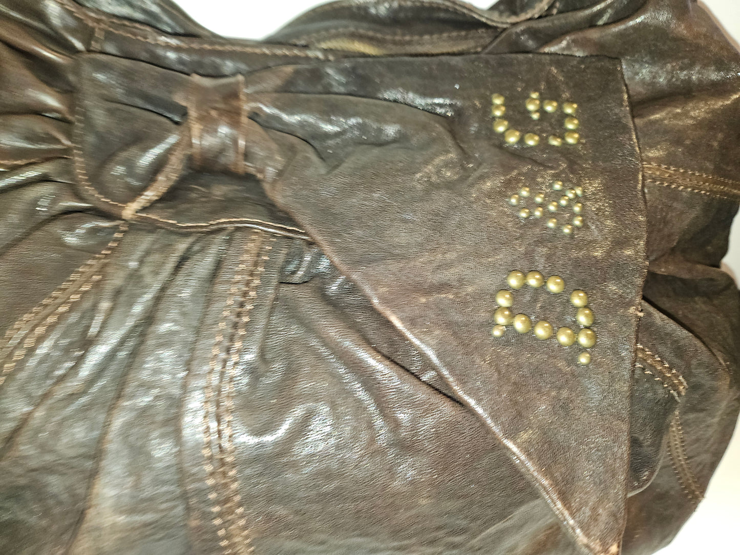 Dolce & Gabbana brown leather XL hobo with a bow & brass studs