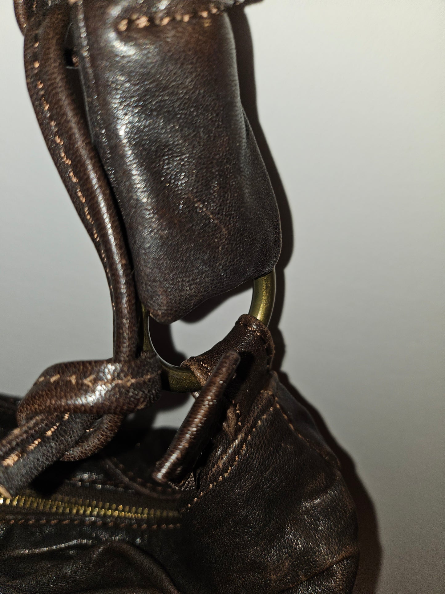 Dolce & Gabbana brown leather XL hobo with a bow & brass studs