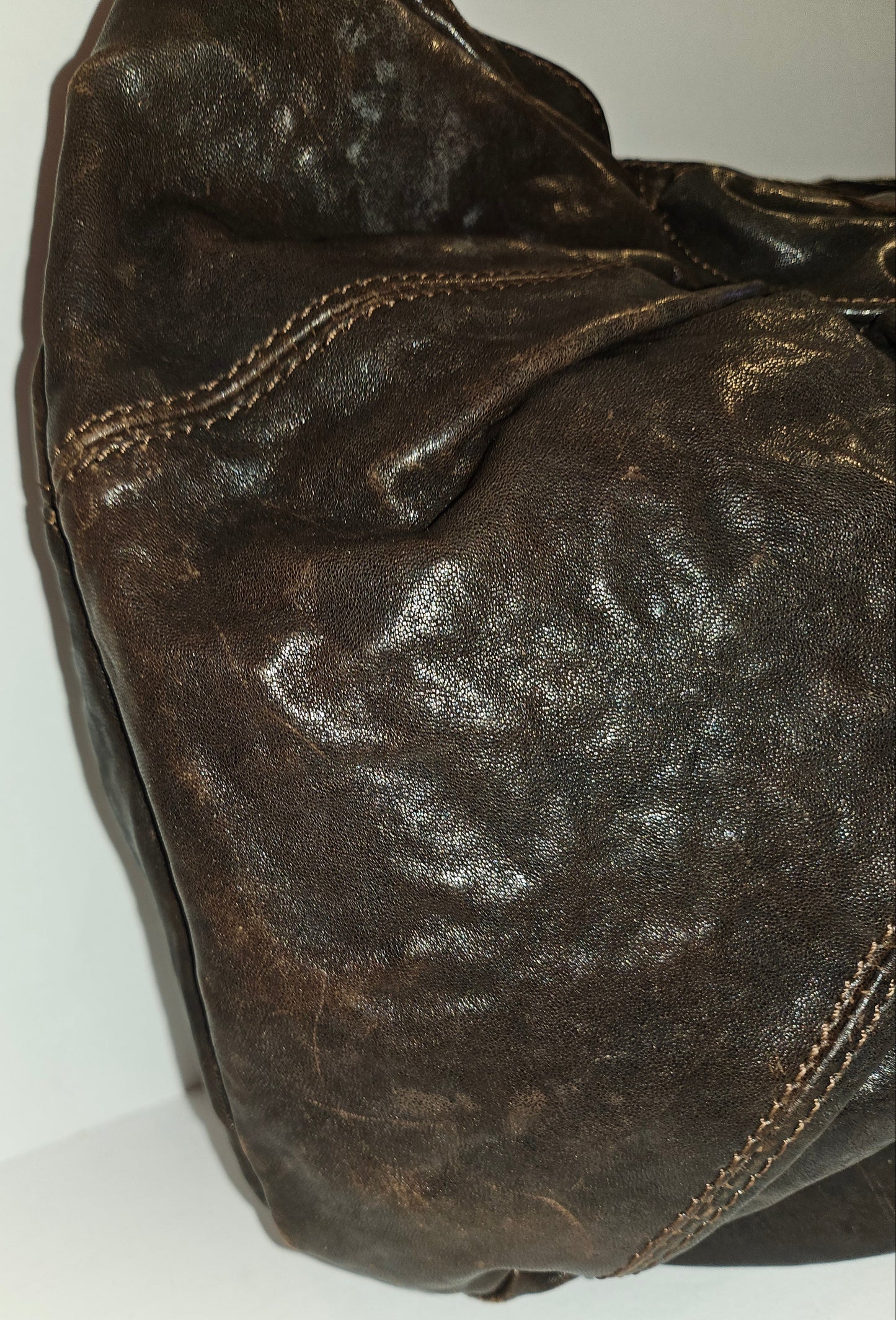 Dolce & Gabbana brown leather XL hobo with a bow & brass studs