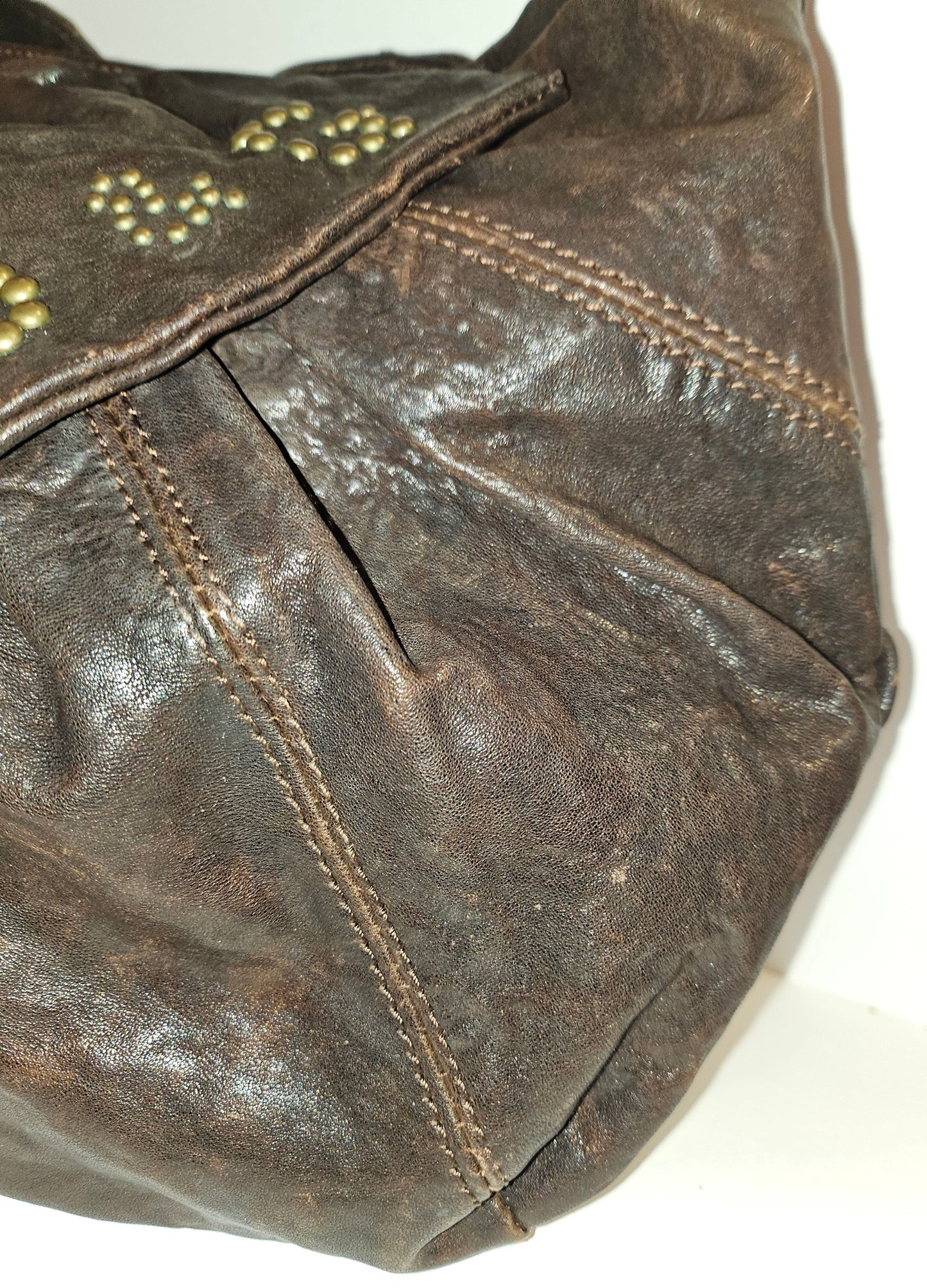 Dolce & Gabbana brown leather XL hobo with a bow & brass studs