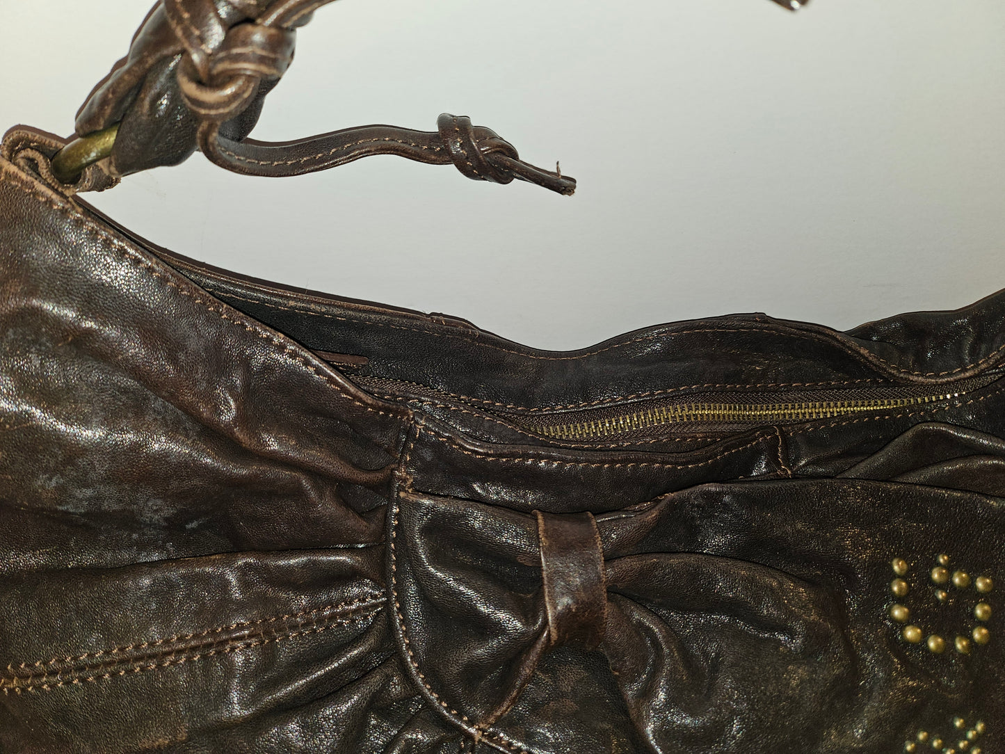 Dolce & Gabbana brown leather XL hobo with a bow & brass studs