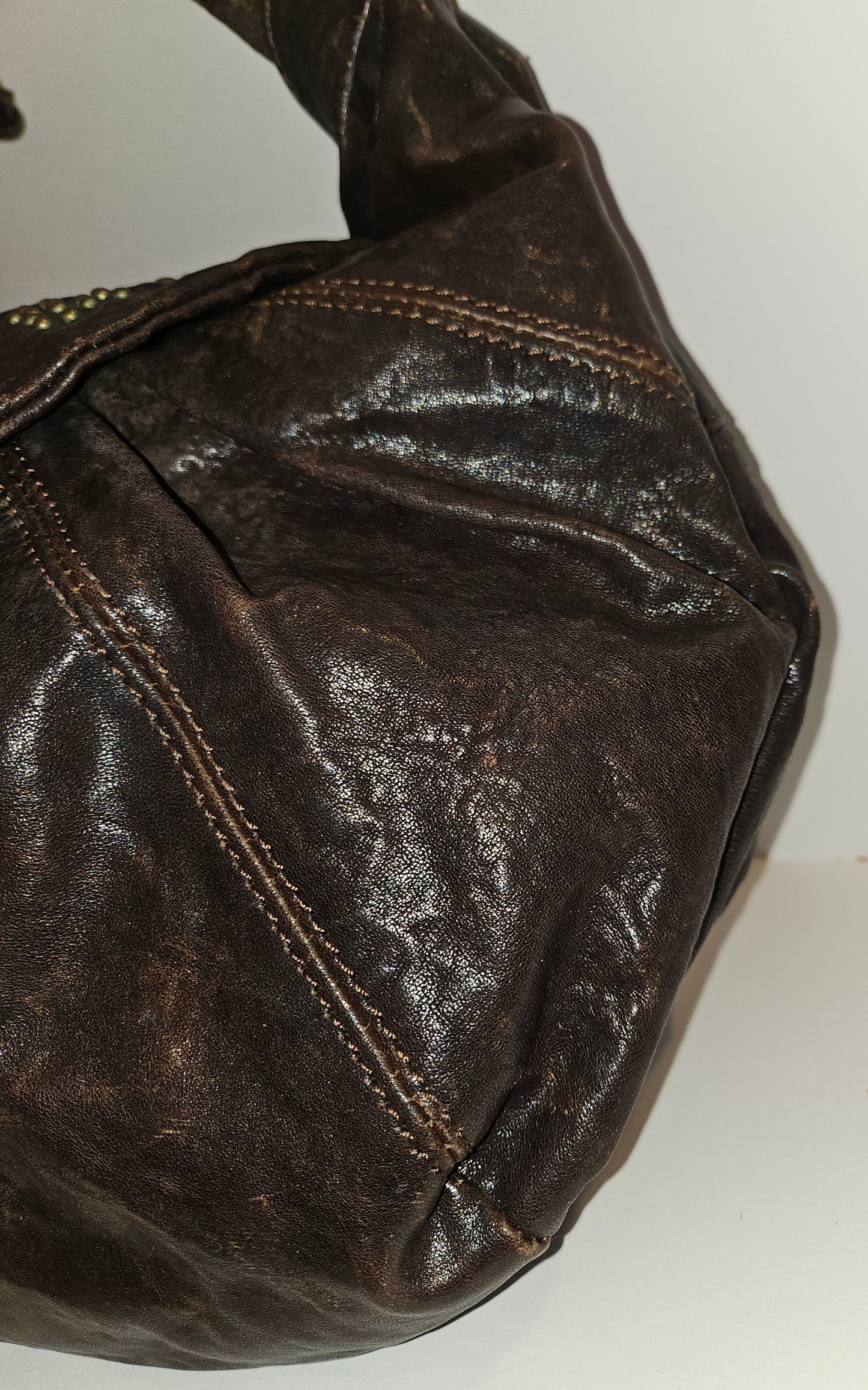 Dolce & Gabbana brown leather XL hobo with a bow & brass studs