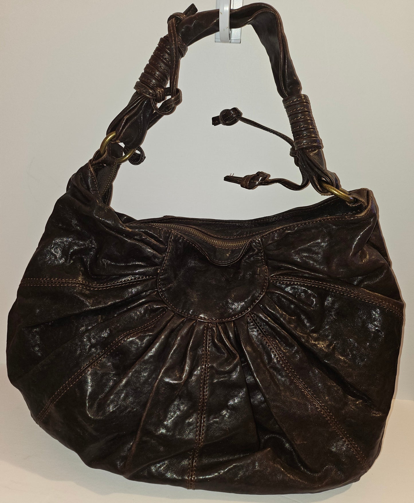 Dolce & Gabbana brown leather XL hobo with a bow & brass studs