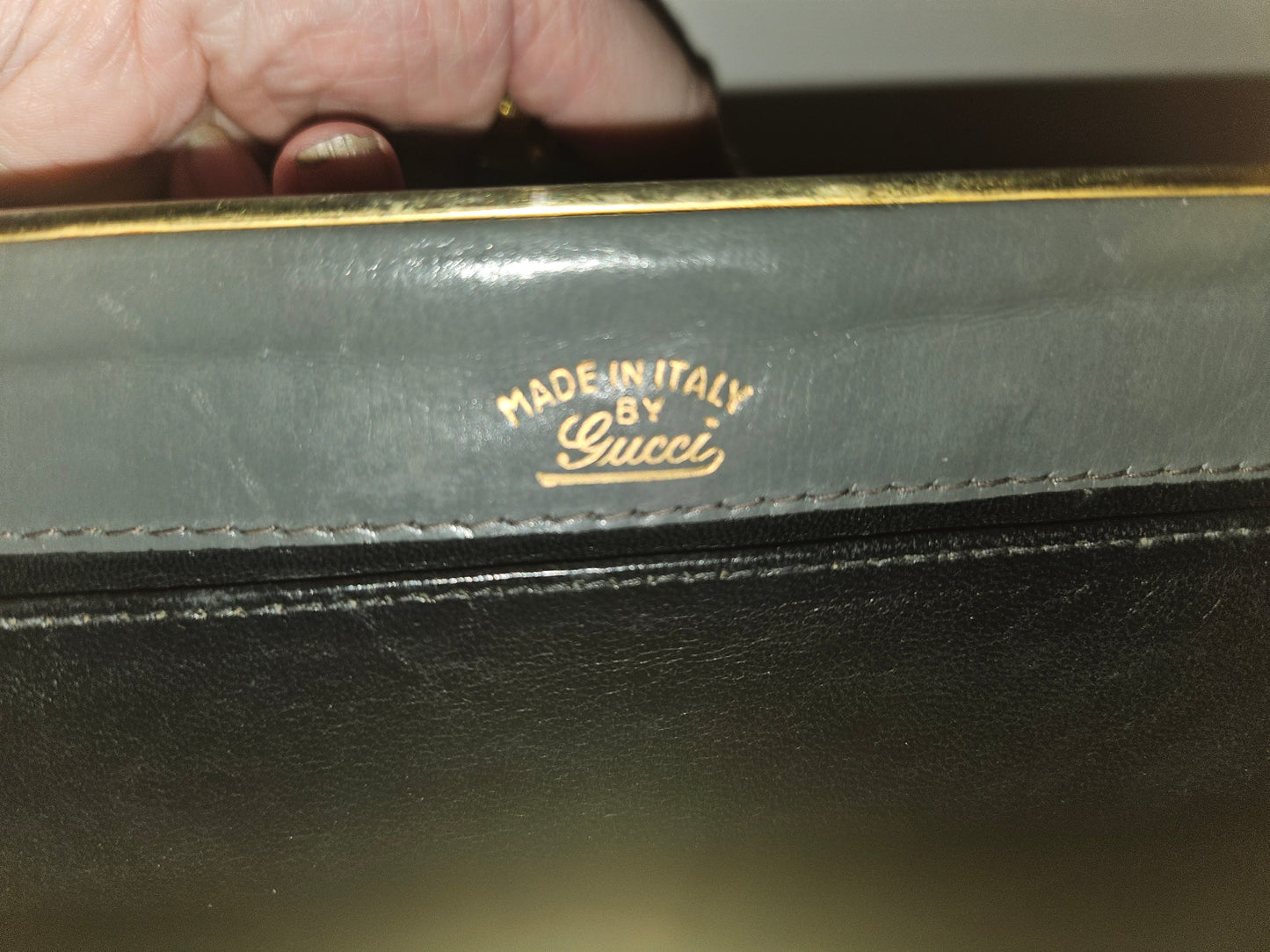 Gucci grey suede hinged top two-way bag w gold chain strap!