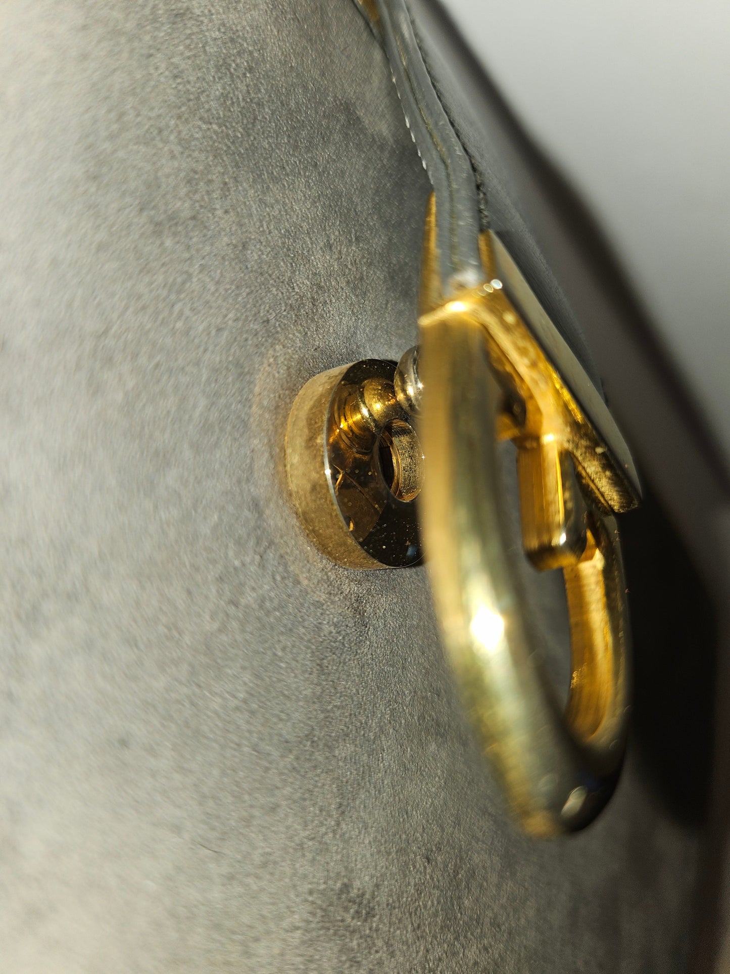 Gucci grey suede hinged top two-way bag w gold chain strap!