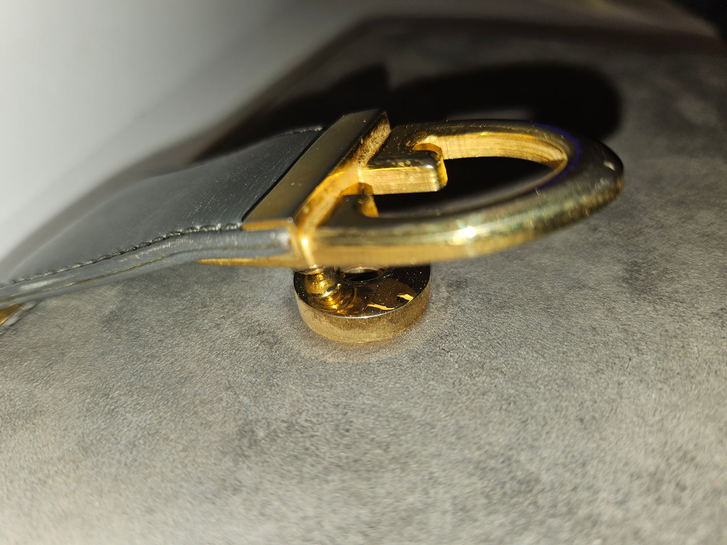 Gucci grey suede hinged top two-way bag w gold chain strap!