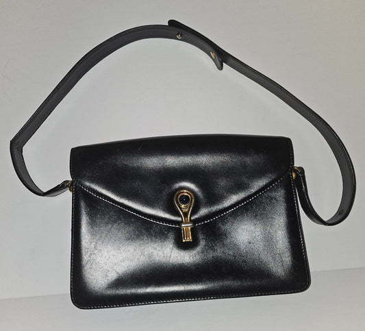 Gucci black leather two way purse with blue lapis clasp