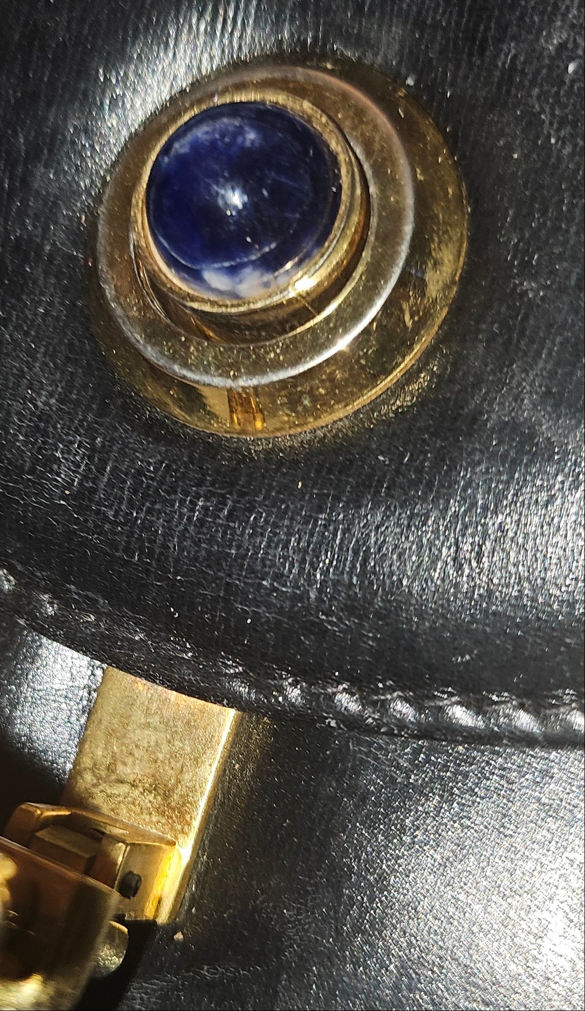 Gucci black leather two way purse with blue lapis clasp
