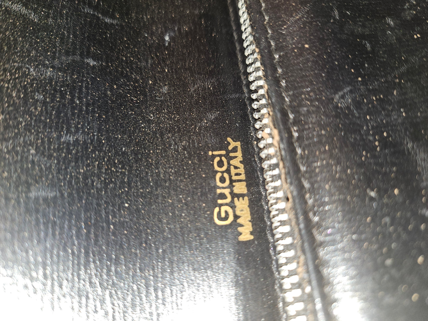 Gucci black leather two way purse with blue lapis clasp