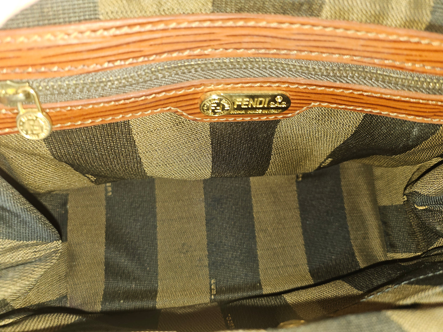 Fendi Raffia & Textured Brown Leather Two-Way Satchel