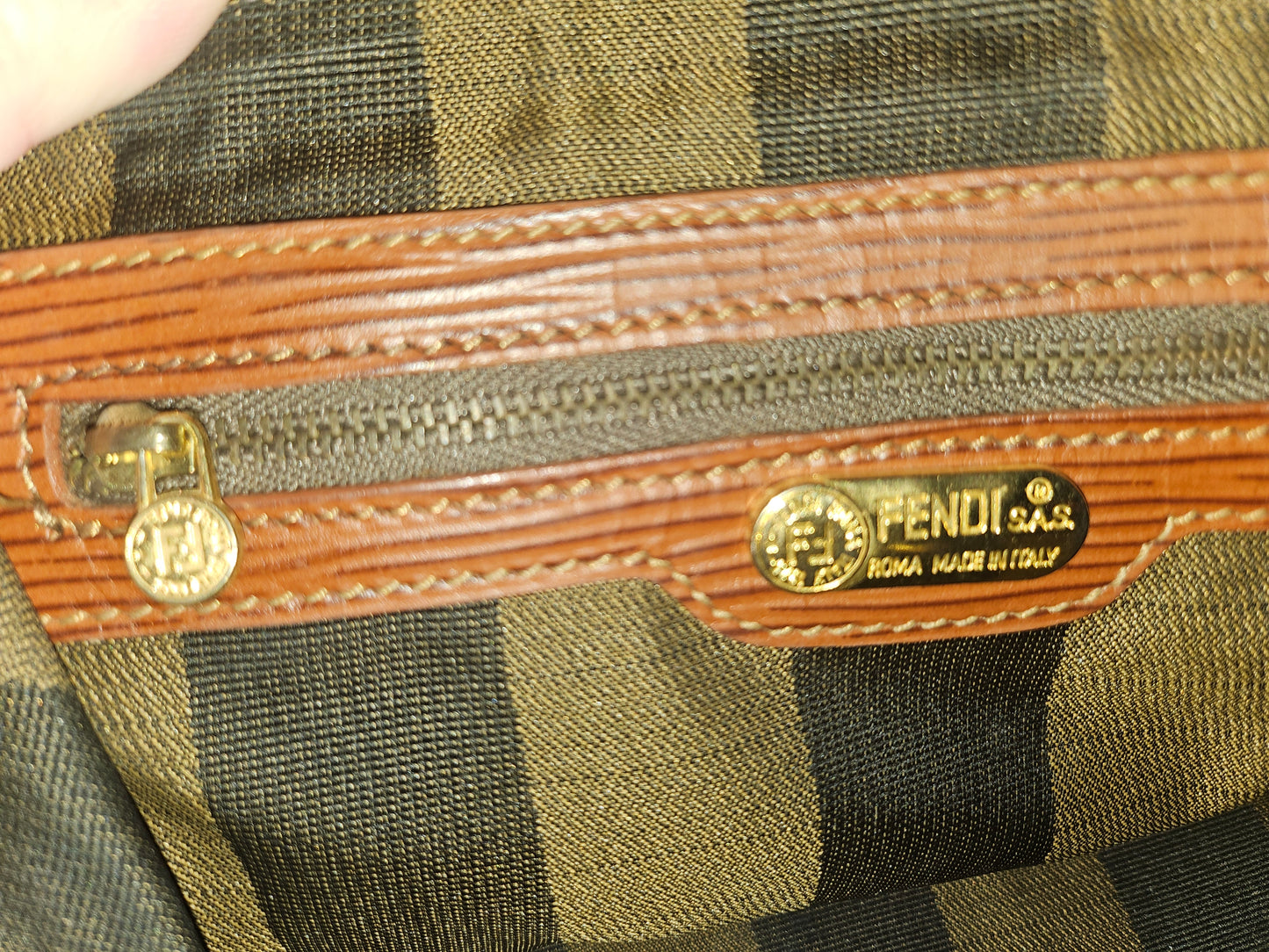 Fendi Raffia & Textured Brown Leather Two-Way Satchel