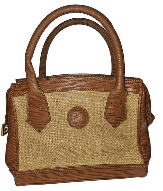 Fendi Raffia & Textured Brown Leather Two-Way Satchel