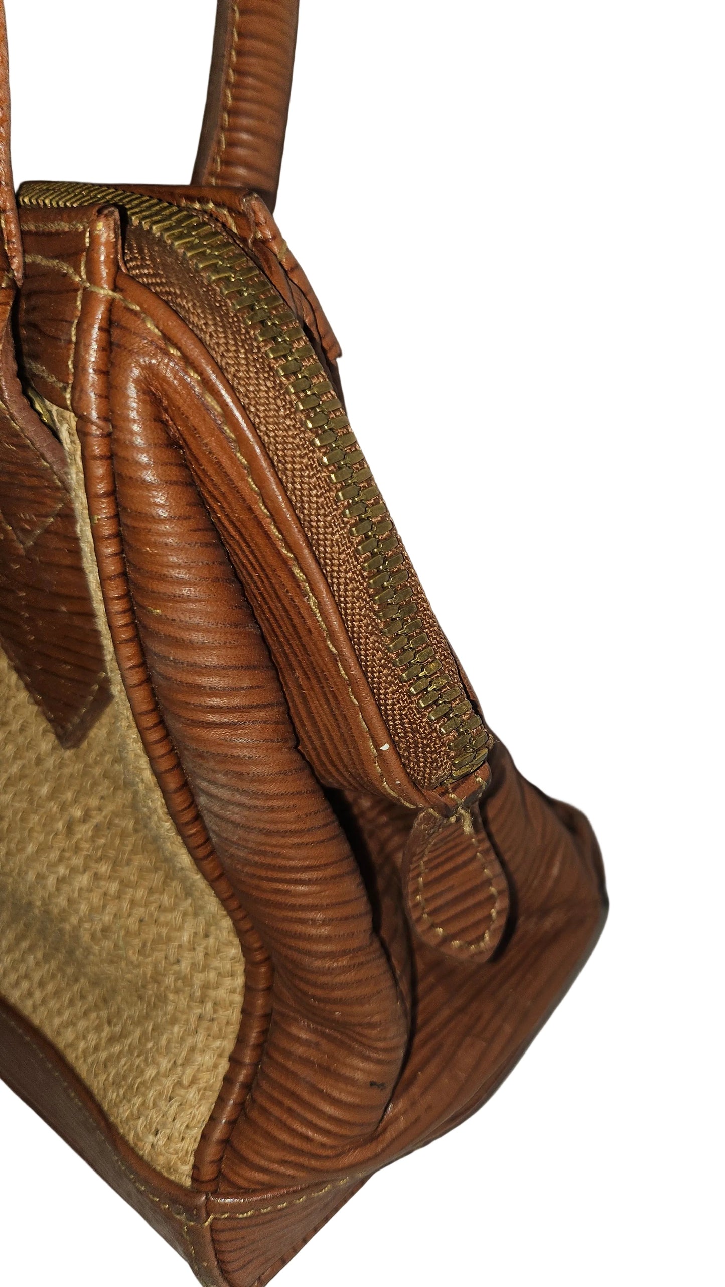 Fendi Raffia & Textured Brown Leather Two-Way Satchel