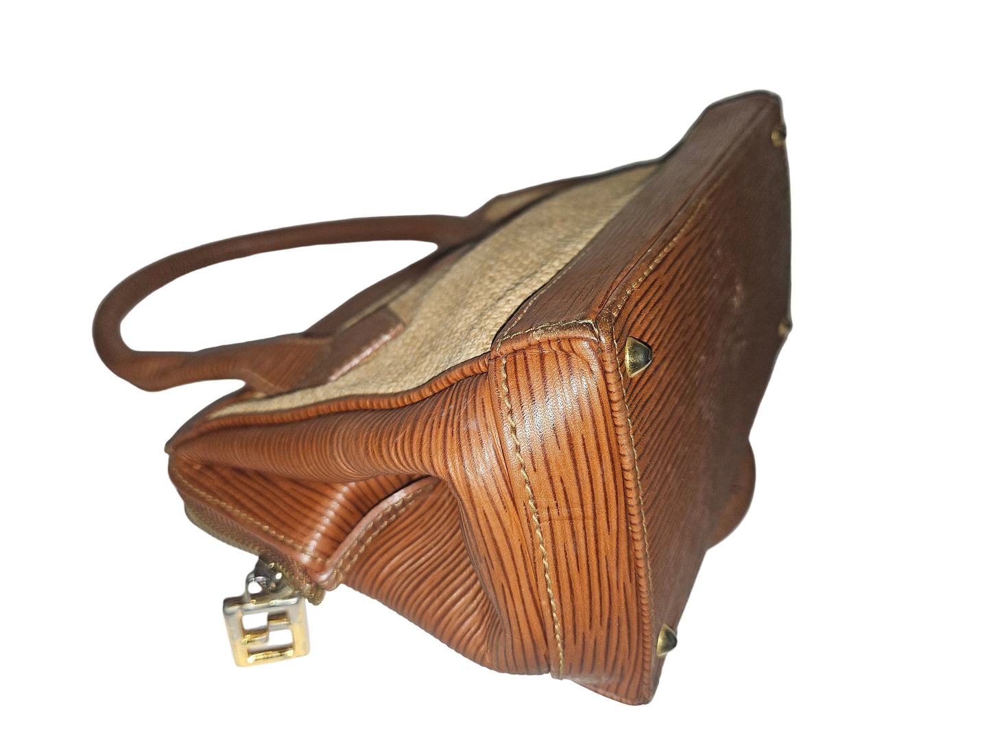 Fendi Raffia & Textured Brown Leather Two-Way Satchel