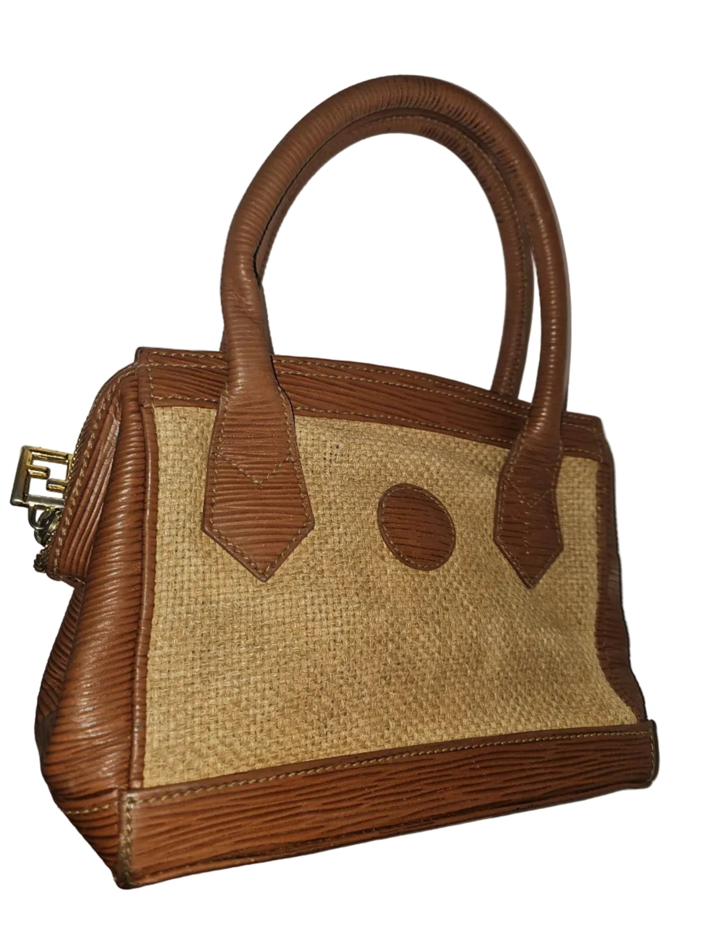 Fendi Raffia & Textured Brown Leather Two-Way Satchel