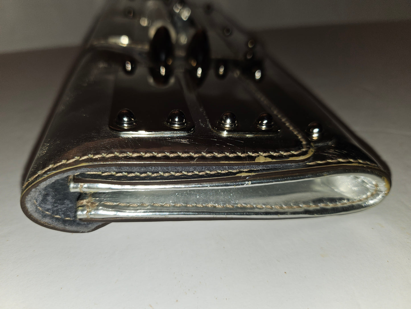 Gucci silver leather clutch with Lucite & chrome accents!