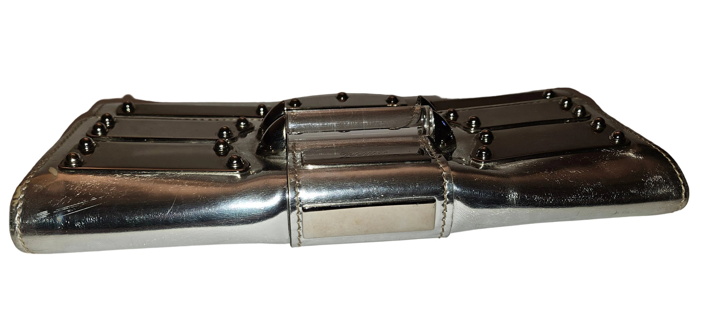 Gucci silver leather clutch with Lucite & chrome accents!