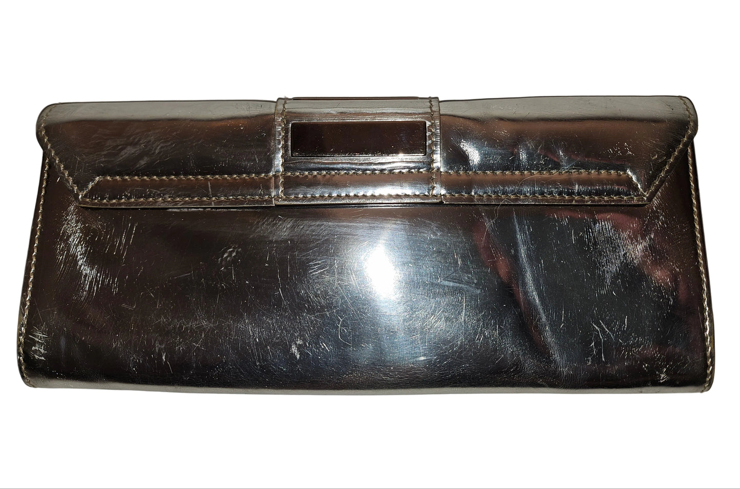 Gucci silver leather clutch with Lucite & chrome accents!