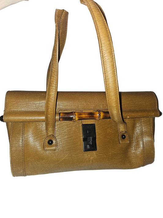Gucci brown leather bamboo bullet bag!