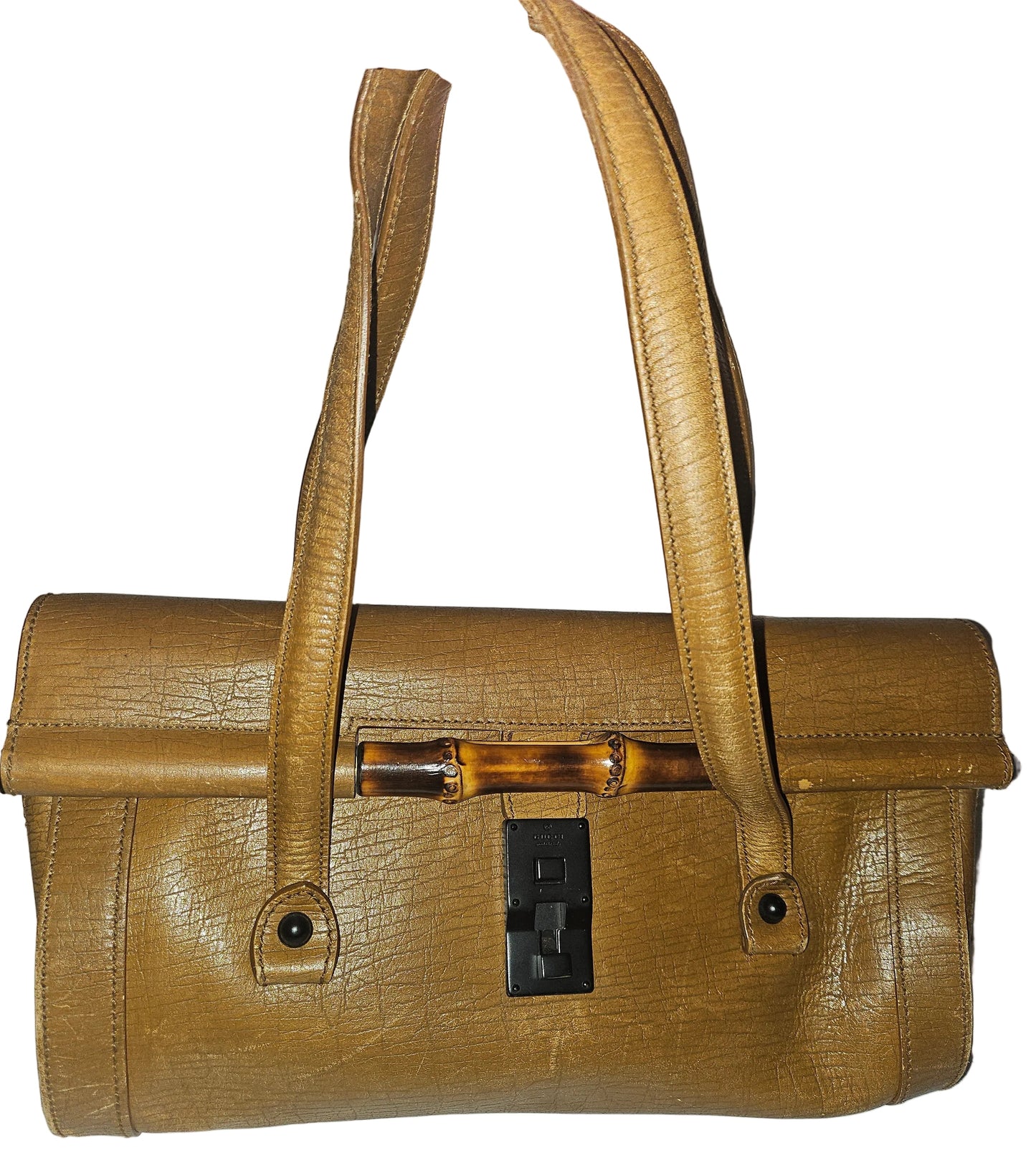 Gucci brown leather bamboo bullet bag!