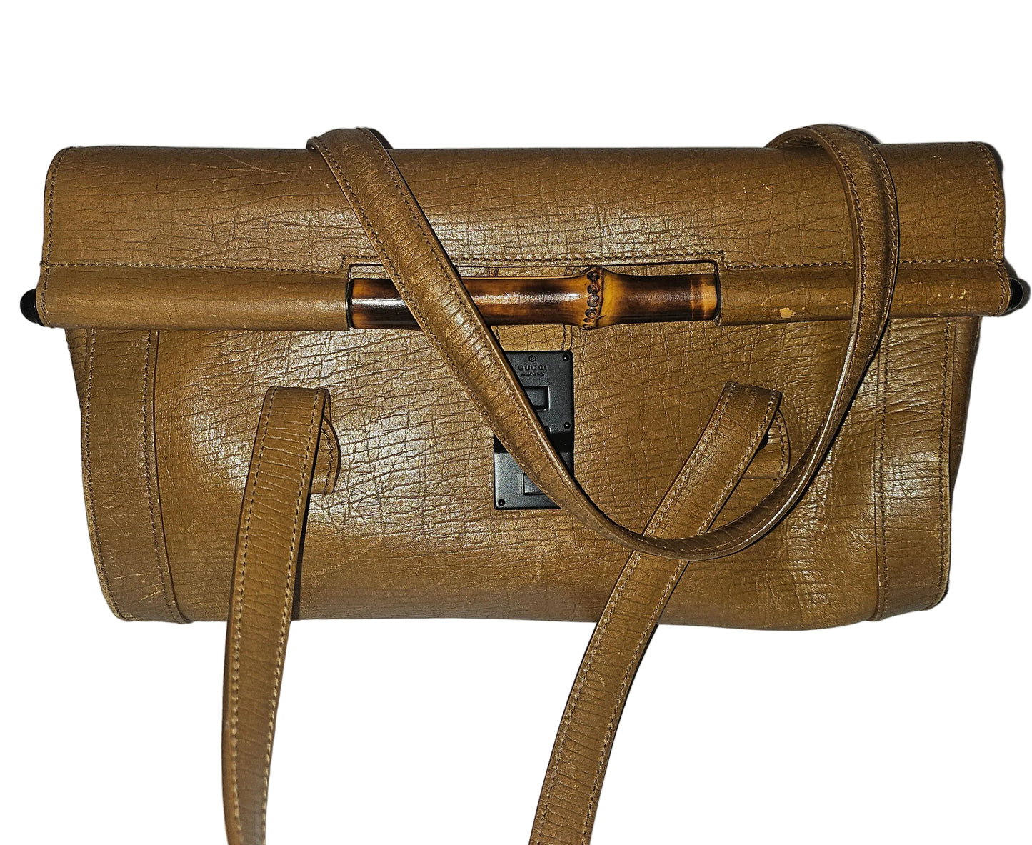 Gucci brown leather bamboo bullet bag!
