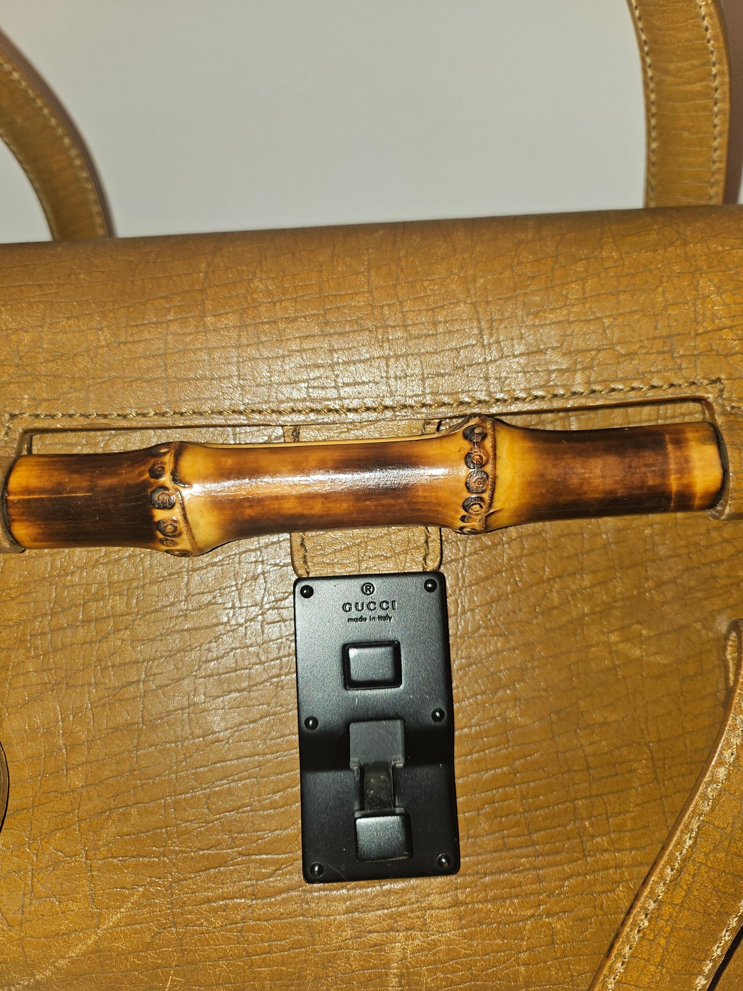 Gucci brown leather bamboo bullet bag!