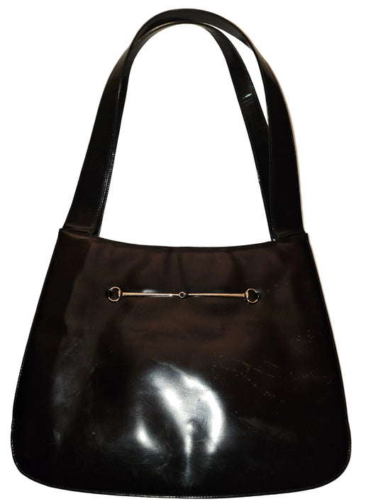 Gucci Tom Ford era black patent & chrome Skinny Horse-bit tote!