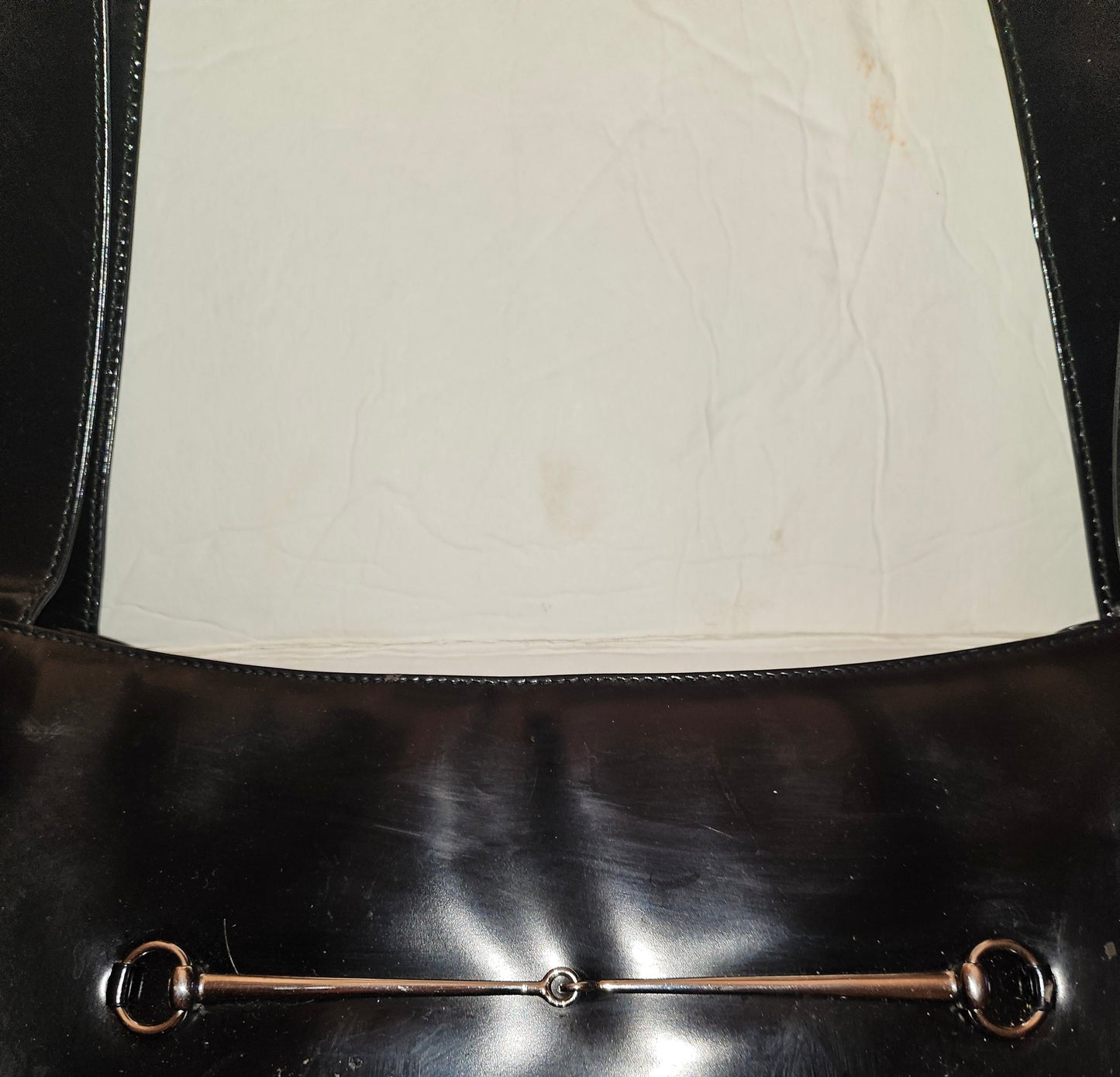 Gucci Tom Ford era black patent & chrome Skinny Horse-bit tote!