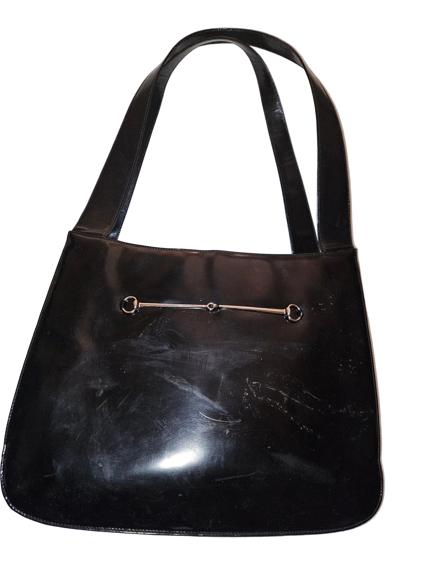Gucci Tom Ford era black patent & chrome Skinny Horse-bit tote!